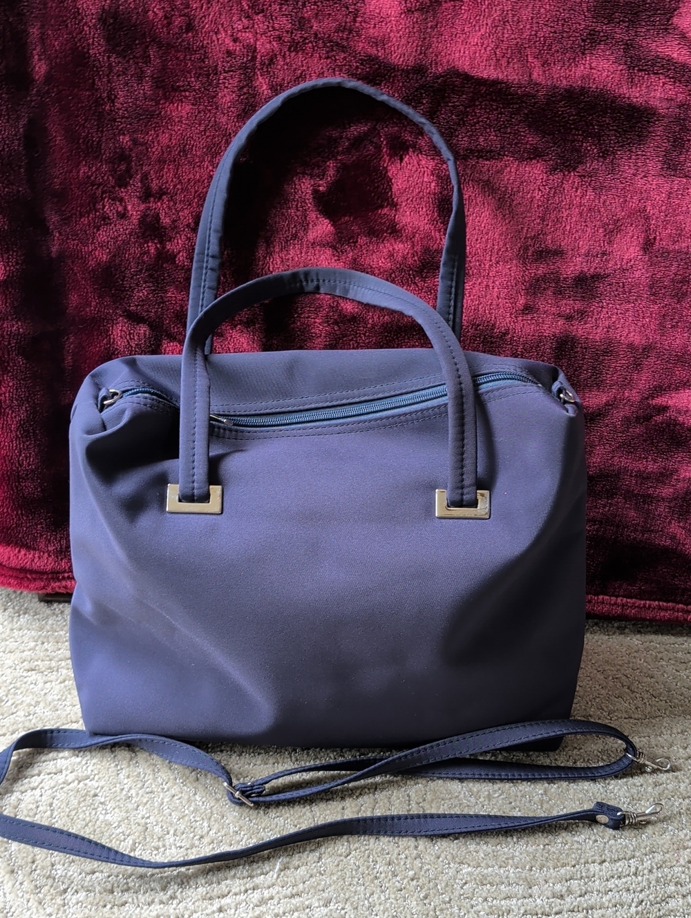 Classic Navy Women's Satchel with Top Handles and Crossbody Strap